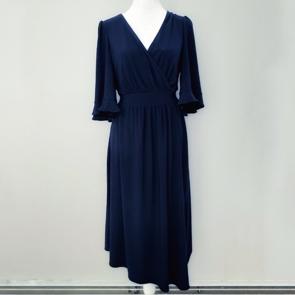 Eliza J Faux Wrap Dress Flutter Sleeve Elastic Waist V-Neck Surplice Bodice 10 - Picture 2 of 11